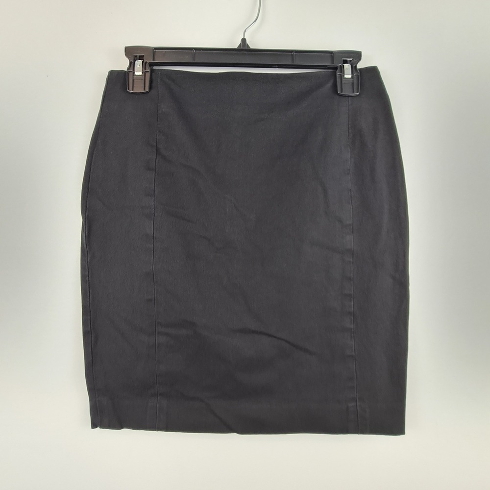 Banana Republic Womens 2 Black Cotton Blend Stretch Pencil Skirt Back Zip Office